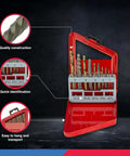 NEIKO 01925A screw-extractor and left-hand drill-bit set in red case; 10-piece HSS M2 steel bits