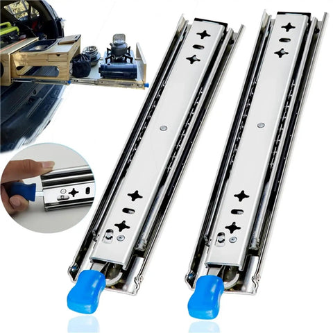 Heavy Duty Locking Drawer Slides 10 Inch Full Extension Side Mount Rails With Ball Bearing For Smooth Quiet Operation 250 Lb Load Capacity Removable Clips For Easy Install, open view