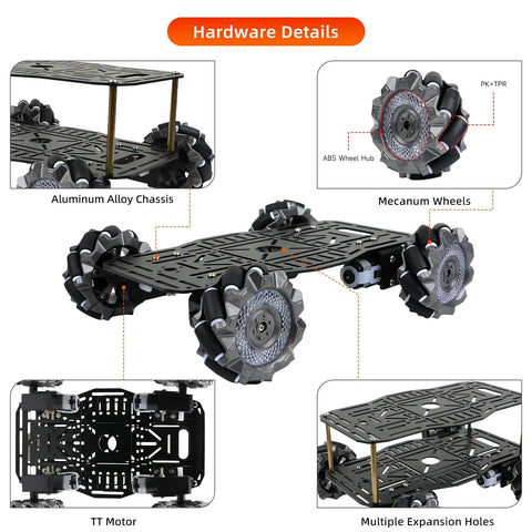 Omni Directional Mecanum Wheel Robot Chassis Kit With 4WD TT Motors Aluminum Alloy Double Layer Smart Car Platform Built For Arduino Raspberry Pi DIY STEM Projects And Tight Space Maneuvering For Makers