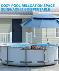 Go To Poolside Shade Umbrella For Above Ground Pools, Big Sunshade For Oval Or Rectangular Pools, installed next to an above-ground pool