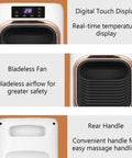 Close-up of Two In One Evaporative Air Cooler And Portable Space Heater Tower Unit showing digital display, bladeless fan, and rear handle for easy handling.