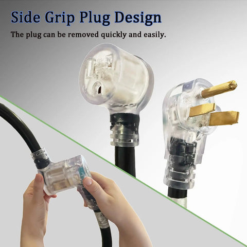 Side grip plug design of Beefy 25 Foot Welder Extension Cord 220V 40A 8 Gauge NEMA 6 50 Industrial Welding Cord With Lighted End
