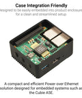 Power Over Ethernet Plus HAT Module Delivers 20W Output In A Tiny Form Factor For DIY IoT Projects Easy Install With Solid Heat Dissipation For Reliable Low Temp Performance, showing compact green circuit board in black case.
