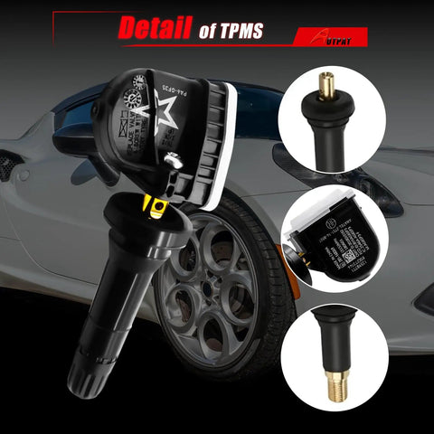 Pre Programmed Tpms Tire Pressure Monitoring Sensor 315 Mhz showing details of valve stem and sensor components.