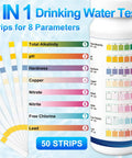 Legit Game Changer 8 In 1 Drinking Water Test Kit Featuring 50 Lead Detection Strips with test parameters displayed.