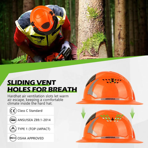 Forestry Chainsaw Helmet With Face Shield Built In Visor And Ear Muffs 4 In 1 System ANSI Z89.1 Safety Hard Hat Full Brim