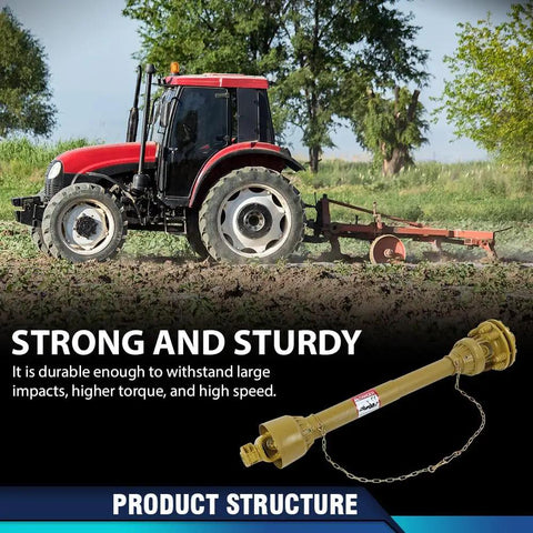Heavy Duty PTO Drive Shaft With 6 Spline Ends And 1 3 8 Inch Fit, Series 4 Tractor Driveline Built For Rough Farm Work, Tough As Nails Slip Clutch, 20CrMnTi Steel U Joint And Heavy Q345 Tube For Agricultural Machinery attached to tractor
