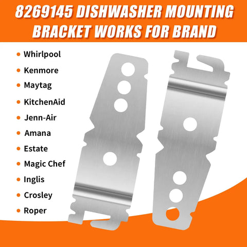 Two Pack Dishwasher Mounting Brackets With Screws For Under Counter Install Replaces 8269145 WP8269145VP Clips shown