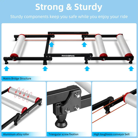 Indoor Bike Roller Trainer With Parabolic Rollers Ride Ready Adjustable Foldable Aluminum Stand For Mountain And Road Bikes Safe Stable Resistance Training Durable Home Gym Roller System For Serious Riders
