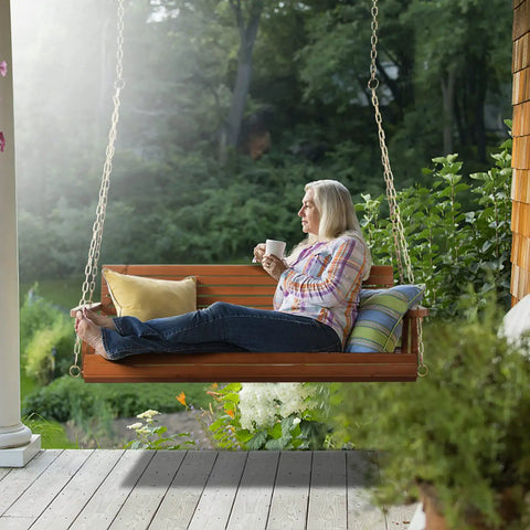 Built Tough Outdoor Wooden Porch Swing With Adjustable Chains 880 Lb Capacity 5 Ft Brown Garden Bench Seat For Patio