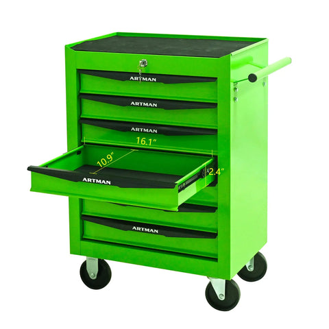 21 Inch Lockable Freestanding Storage Cabinet Rolling Utility Tool Chest Heavy Duty Garage Organizer With Reliable Wheel Brake Casters And Smooth Ball Bearing Drawer Slides Tough Green Finish, featuring open drawer.