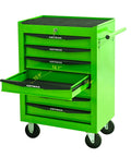 Built Tough 21 Inch Freestanding Storage Cabinet And Tool Chest Rollin Tight With Ball Bearing Slides And Locking Caster Wheels For Garage Or Backyard Shed Setup Matte Green, showing extended drawer measurements.