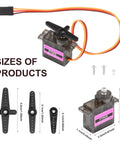 Six Pack Of FT90S 9g Micro Servo Motors With All Metal Gears High Torque 180 Degree Rotation, product size details
