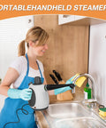 Woman using the Straight Up Supercharge Handheld Steam Cleaner With Bonus Attachments at kitchen sink to clean.