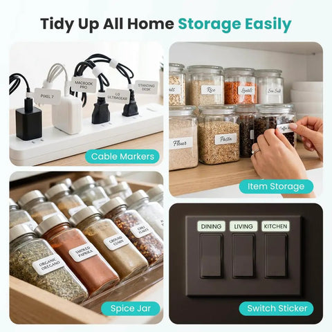 No Sweat Bluetooth Mini Label Maker With Compact Thermal Printer And Smooth App Connections Delivers Ultra Crisp German Engine Prints for organizing cable markers, spice jars, and item storage.
