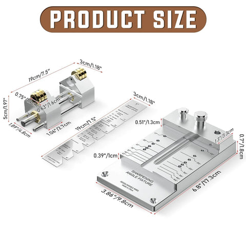 Heavy Duty Chisel Sharpening Jig Kit With Adjustable Angle Fixture And Gauge All Metal Honing Guide displaying product dimensions