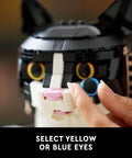 Dope Tuxedo Cat Building Set And Adult Craft Kit For Killer Home Decor Super Slick Display Figure showing customizable eyes in hand.