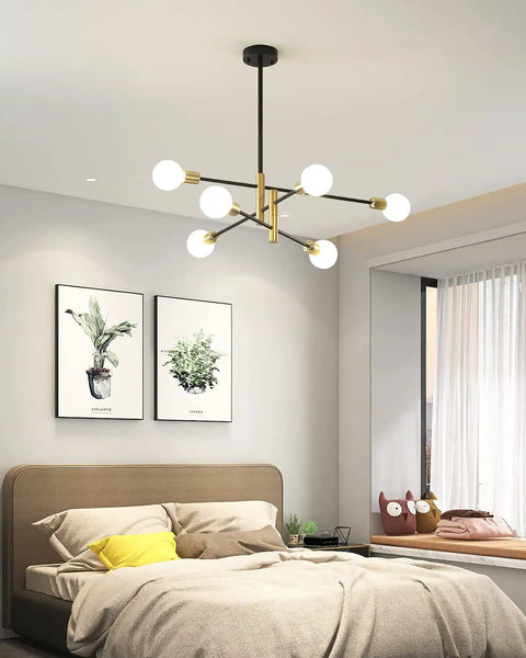 Sputnik Style Black And Gold Six Light Chandelier For Dining Room Living Room Modern Mid Century Industrial Ceiling Pendant Lighting Fixture Dope Look in bedroom