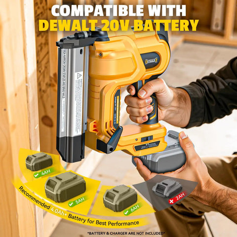 Built Damn Tough 18 Gauge Cordless Brad Nailer Runs Smooth With Dewalt 20V Batteries for easy woodworking projects.