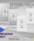 Various wall plate styles for Duplex Tamper Resistant Receptacle Outlet 15A 125V 2 Pole 3 Wire Self Grounding UL Listed.