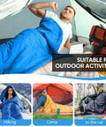 Man in blue Portable Waterproof Sleeping Bag For Adults And Kids, 4 Seasons Cold Weather Or Warm, lightweight polyester lining, indoor tent