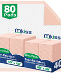 Heavy Duty Adult Incontinence Bed Pads 40 By 40 Disposable Chucks With Super Absorbent Core And Leakproof Waterproof Backing 80 Count stacked in packaging.