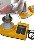 Straight Up Heavy Duty Digital Induction Coil Heater For Rapid Bearing Gear Bushing Shaft Sleeve Heating Operations With Rock Solid Controls And Bright Clear Digital Display Screen on a workbench.