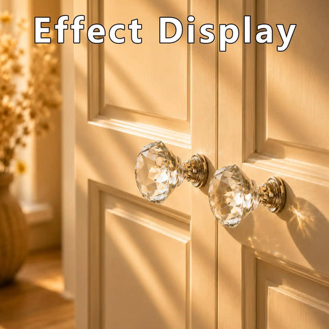 Top Tier Crystal Cabinet Knobs And Drawer Handles With Slick Silver Tone Heavy Duty Aluminum Core Badass 30mm on wooden doors.