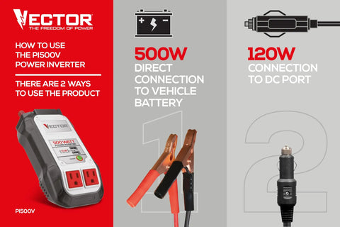 Badass Heavy Duty 500 Watt Power Inverter With Dual Usb Ports Vehicle Battery Clamps And 12V Dc Plug For Ride Ready Camping Tailgating Adventures Grey Converter showing usage instructions.