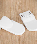 Two white Baby Safety Lock For Cabinets Drawers And Fridge Stick On Adhesive Easy Install No Drill Needed Kid Proof ABS Durable Safe Non Toxic