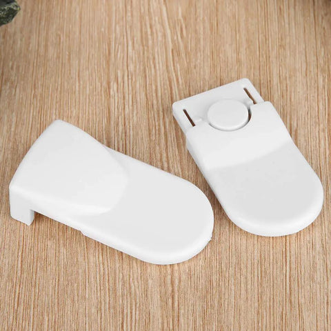 Adhesive Baby Cabinet Lock For Cabinets And Drawers Safe Latch For Fridge And Washing Machine Easy Install White 8 By 4 Cm on wood surface