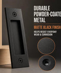 Deadly Smooth 6 Inch Sliding Barn Door Handle Tough Grip Design Matte Black Flush Pocket Door Pull, close-up view showing details.
