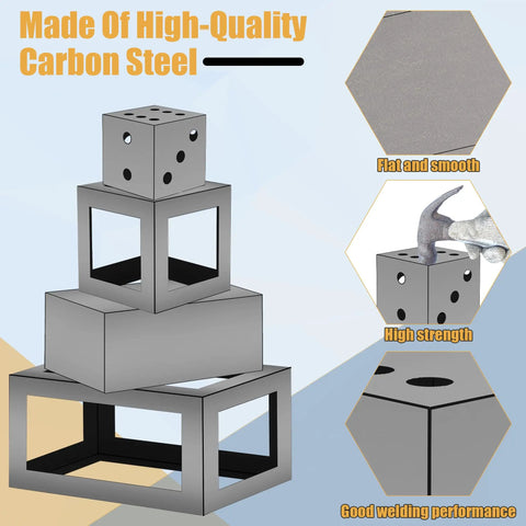 49 Pieces Steel Welding Practice Kit with Magnets showing dice, cubes, cuboids in high-quality carbon steel for weld training.