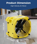 No Sweat Heavy Duty Industrial Air Mover And High Velocity Floor Blower Beast For Rapid Carpet Drying Job Site Essential 3000 Cfm Workhorse with dimensions 15.1x19.3 inches in yellow.