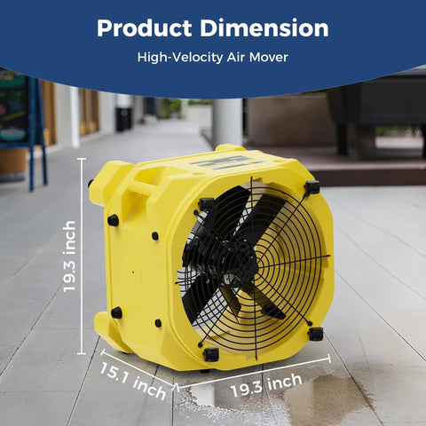 No Sweat Heavy Duty Industrial Air Mover And High Velocity Floor Blower Beast For Rapid Carpet Drying Job Site Essential 3000 Cfm Workhorse with dimensions 15.1x19.3 inches in yellow.