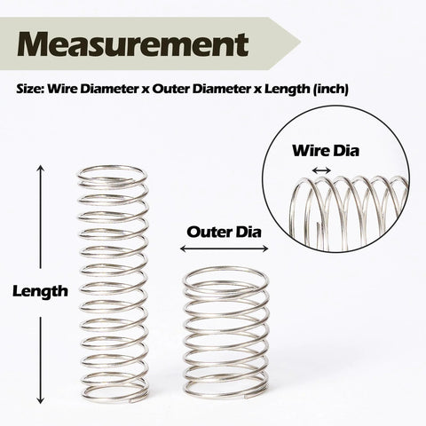 Manderson compression springs assortment: two stainless steel springs shown with length and outer diameter