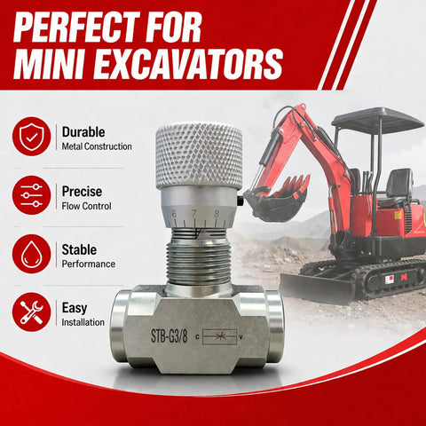 Hydraulic Flow Control Valve Set For 1-2 Ton Mini Excavators, 5-Piece Kit With Three Eighths Inch L08 Thread, M14 Fittings And Seals, 40MPa Bidirectional Flow Restrictor, Replacement Part For Precise Hydraulic Oil Regulation For Your Digger