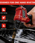 One Hand Rivet Nut Tool Kit All In One For Tight Spaces With 8 Inch Tool And 160 Nuts, 8 Mandrels in use on metal surface