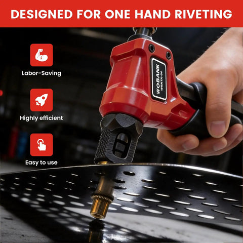 One Hand Rivet Nut Tool Kit All In One For Tight Spaces With 8 Inch Tool And 160 Nuts, 8 Mandrels in use on metal surface