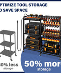 Power Tool Organizer Cart With Charging Power Strip, 28 Drill Storage Racks On Wheels, Heavy Duty Tool Station comparison