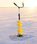8 Inch Ice Auger Drill Bit With Double Spiral Blades And X Blade Design For Quick Ice Cutting Adjustable Length Heavy Duty Ice Drill For Ice Fishing And Post Hole Digger That Saves You Time in use on snowy surface