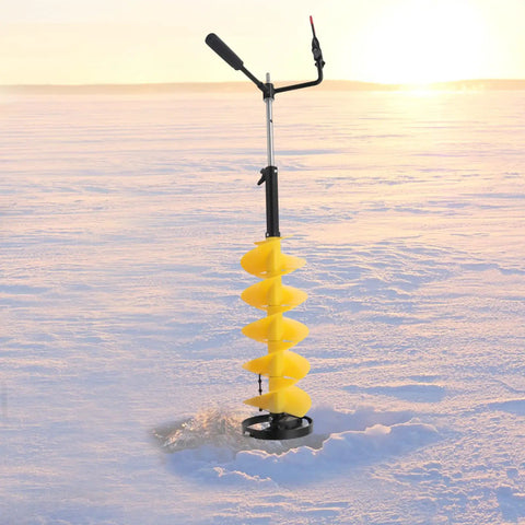 8 Inch Ice Auger Drill Bit With Double Spiral Blades And X Blade Design For Quick Ice Cutting Adjustable Length Heavy Duty Ice Drill For Ice Fishing And Post Hole Digger That Saves You Time in use on snowy surface