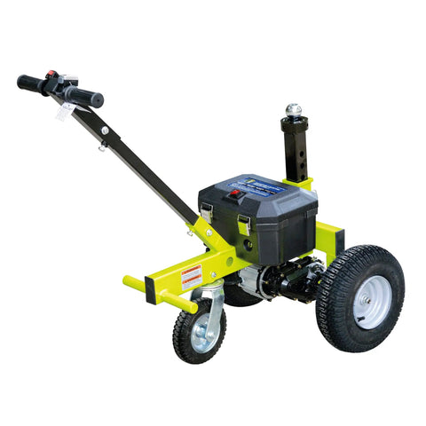 Tow Tuff Electric Trailer Dolly With 3500 Lb Capacity, heavy-duty handcart with battery, wheels for smooth maneuvering.