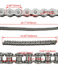 Beefy 420 Drive Chain For Mini Bikes With 42 Front And 90 Rear Links detail showing length and dimensions.