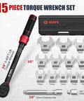 Heavy Duty 15 Piece Metric Crowfoot Wrench Set With Extension Bar And Adapter Master Tool Kit For Gnarly Tight Spots Professional Grade Chrome Steel Construction with torque wrench and adapters.