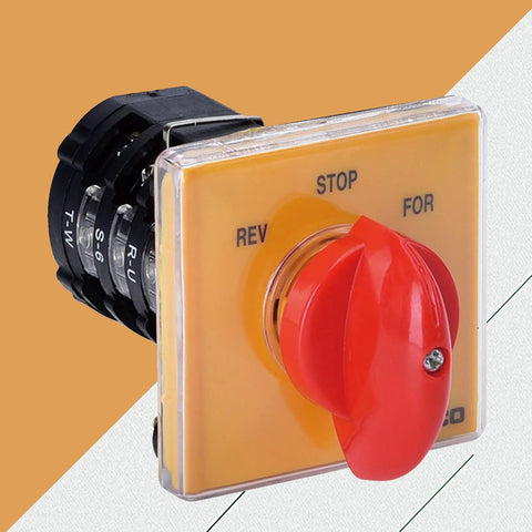 Forward Reverse 3 Phase Milling Switch Rock Solid Rotary Universal Changeover Selector with red knob on orange panel