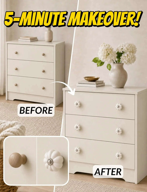 Antique Ivory Ceramic Dresser Knobs 2 Pack Hand Painted Vintage Drawer Pulls For Cabinets And Dressers Easy To Clean Fab Boutique Style Cabinet Hardware Today showing before and after makeover