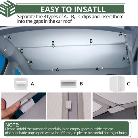 EYPINS Model Y sunshade roof cover, silver; for Tesla Model Y 2020–2025 with heat/UV protection and A/B/C clips.