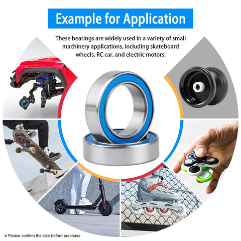 Applications of 6700-2RS Double Sealed Deep Groove Ball Bearings Chrome Steel 10x15x4mm for RC cars, drones, scooters, and skates.