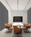 Rock Solid Peel And Stick Acoustic Foam Roll Self Adhesive Soundproof wall padding in a modern conference room setup.